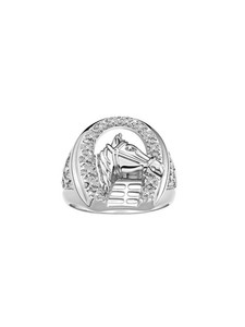 Authentic Rylos Men's Horseshoe Ring with Diamonds, Sterling Silver or Gold Plated Desi...