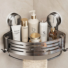 1-Pack Suction Cup Corner Shower Caddy - Stainless Steel, No-Drill, Rustproof, w