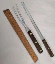 Cutco No 37 Fork & No 34 Slicing Knife USA Made Brown Handles