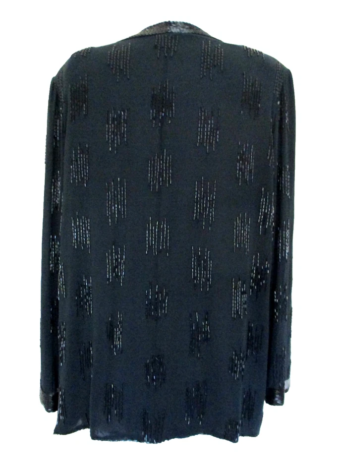 Vintage Black Beaded Chiffon Evening Jacket Large Women - Image 3 of 4