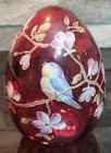 Rare Fenton Art Glass Hand Painted 5” Limited Edition Cranberry Egg Bird Floral