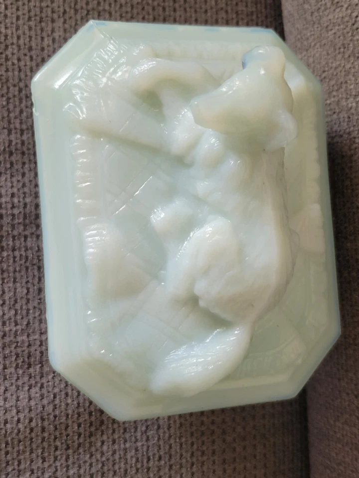 Ancienne Bonbonnière Boîte En Opaline Portieux Vallerysthal Chien Couvercle - Photo 3/4