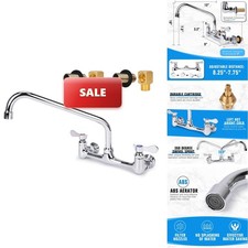 Bietor Wall Mount Kitchen Faucet 8" Center Commercial Sink Faucet 12" Swivel
