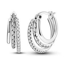 Sterling Silver Triple Hoop Earrings Chunky Stylish Design 925