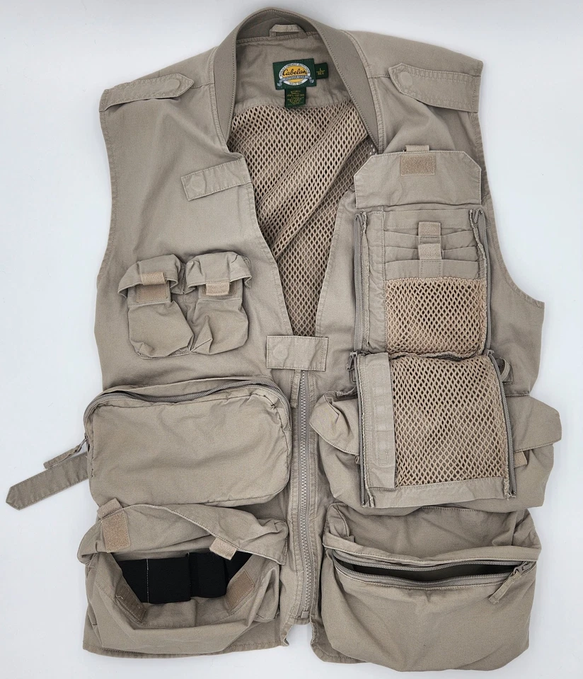 Cabela's Chaleco Táctico de Pesca Caza Ventilado Para Hombre Talla L Muchos Bolsillos Beige Foto 2 de 4