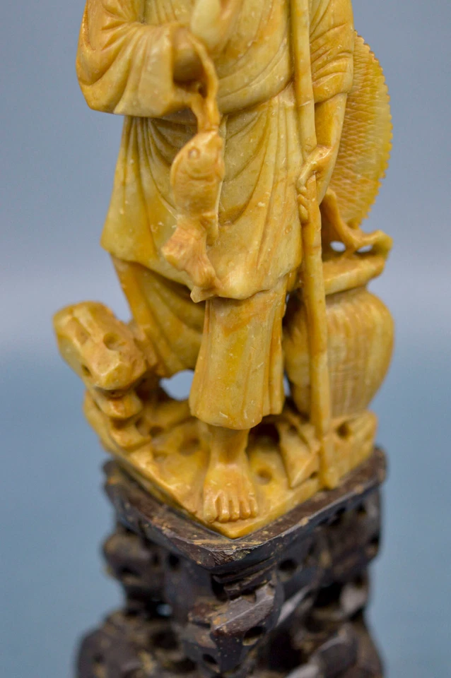 Figura de piedra de jabón vintage, china, 8,5 pulgadas de alto Foto 3 de 4