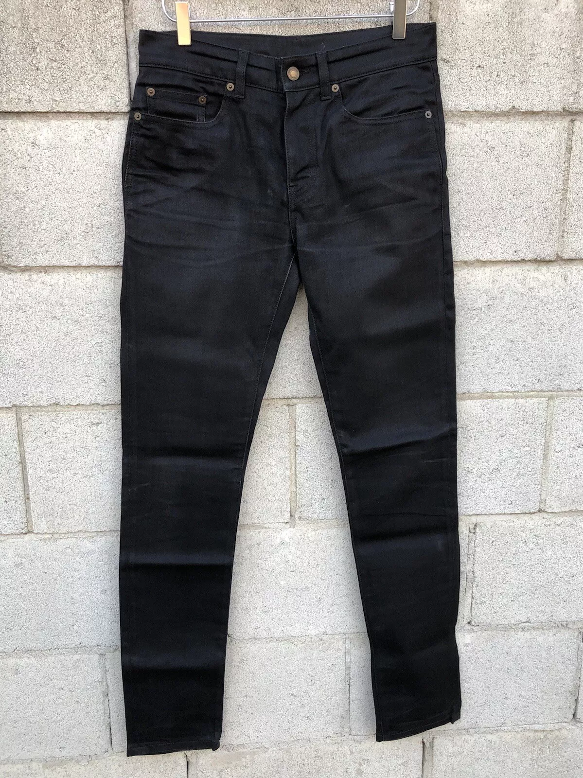 0 Saint Laurent 2018 D02 Skinny Jeans Distressed Denim Black Sz 29 31x34