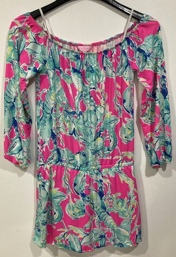 Lilly Pulitzer Lana Off the Shoulder Raz Berry Lobsters in Love Romper Size XS