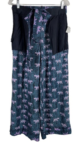 J. CREW 100% SILK PANTS WIDE LEG BELT Size 8 Pink Tiger Easy Pant Jungle Resort - Picture 8 of 12