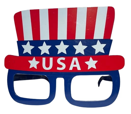 Divertido JUMBO CRISTALES PATRIÓTICOS Adulto Bandera EE. UU. Rojo Blanco Azul Tío Sam Sombrero de copa Foto 3 de 4