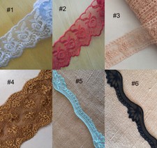 6 Yards 1"-1.5" Wide Mesh Tulle Lace / Embroidered Flower Red, Lilac, Brown zhe8