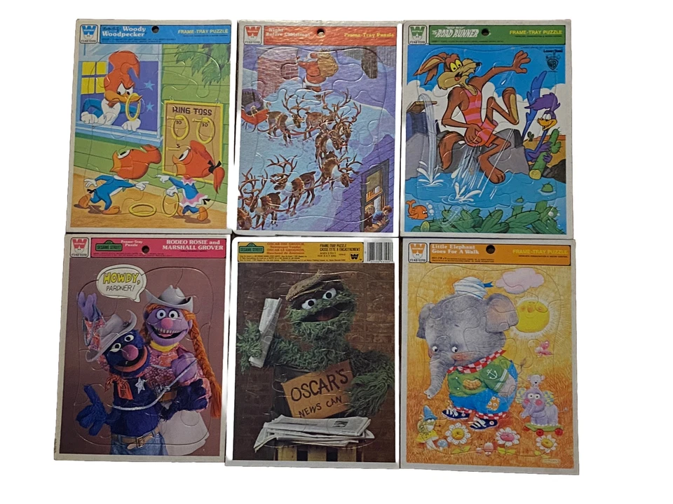 Lot of 6 Vintage Whitman Frame Tray Puzzles Christmas Sesame Street Looney Tunes - Image 2 of 2