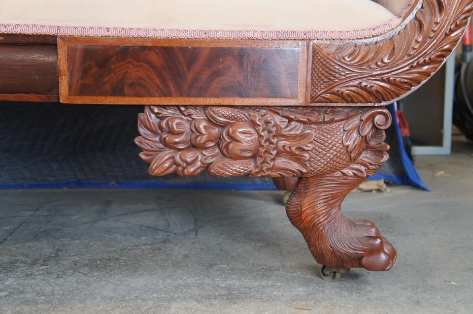 Sofá sofá antiguo de 85" con patas de garra de caoba llama Imperio Americano 85" Foto 4 de 4