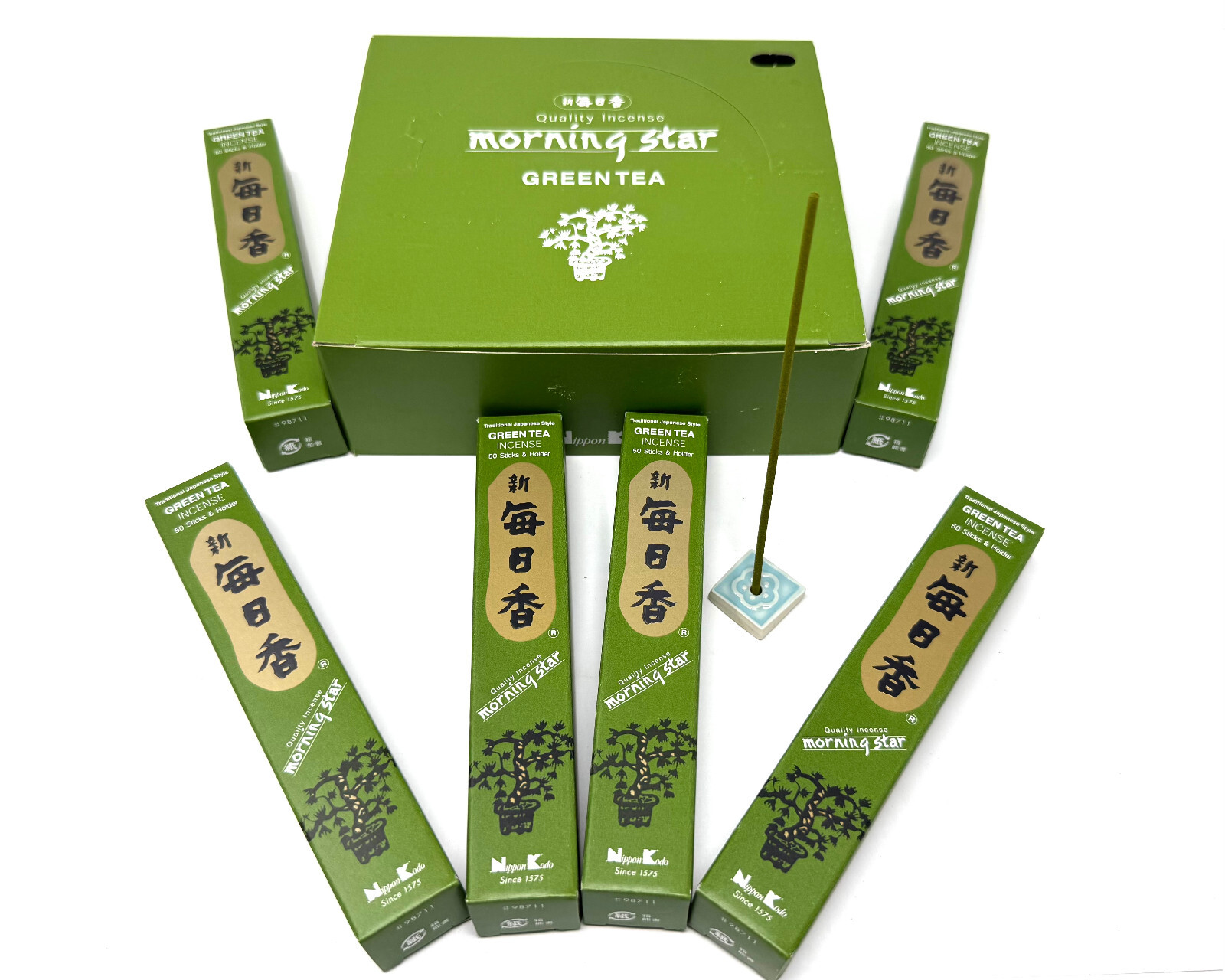 Morning Star GREEN TEA Incense Sticks, Pack of 50 (Japanese Nippon Kodo)