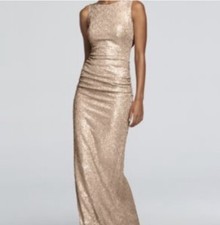 DAVIDS BRIDAL Champagne Sequined Special Occassion Dress Size XS