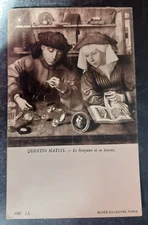 1912 postcard Quentin Matsys Massys Banker and his wife painting art Louvre