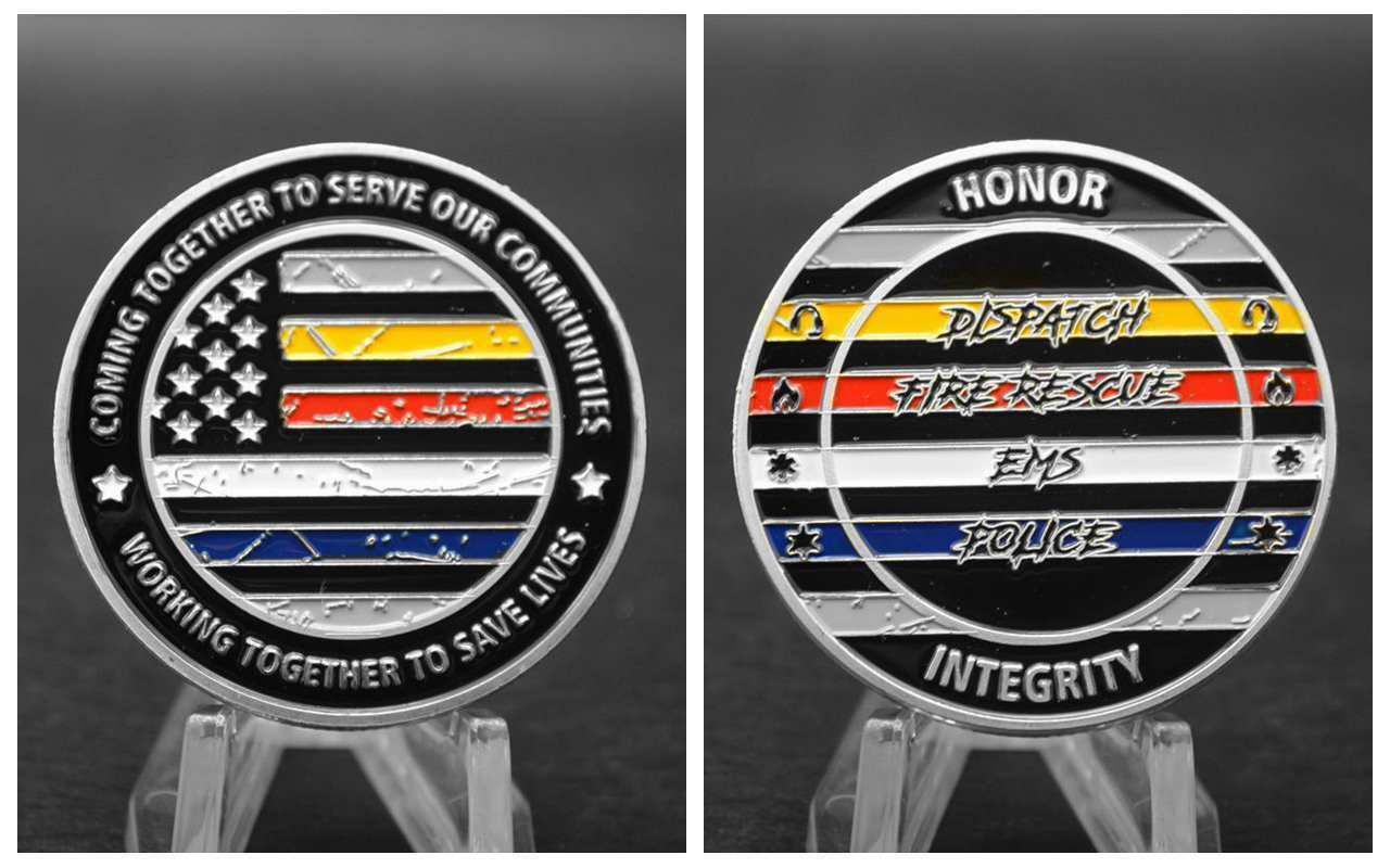 Dispatch Fire Rescue Ems Police Honor Commemorative Challenge Coin Silver Plate