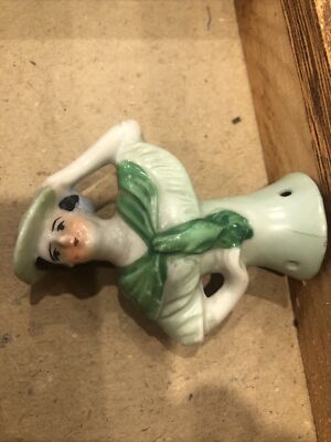 Gorgeous LADY Porcelain Half Doll Japan FLAPPER GIRL Green Hat Green Dress