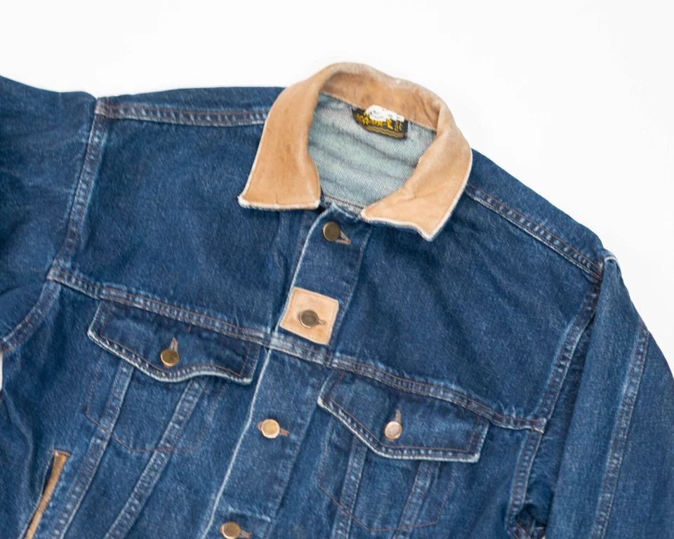 Chaqueta de mezclilla vintage de los 80 KRAZY KRINKLE para hombre talla pequeña defecto en el cuello Foto 3 de 4