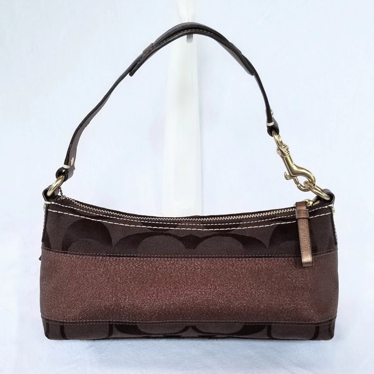 COACH DARK BROWN SIGNATURE LOGO METALLIC COPPER G0767 11096