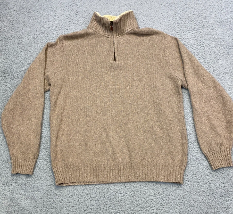 Suéter Oscar de la Renta Para Mujer Pullover Pequeño 1/4 Cremallera Algodón Tostado Cuello de Piel Foto 2 de 4