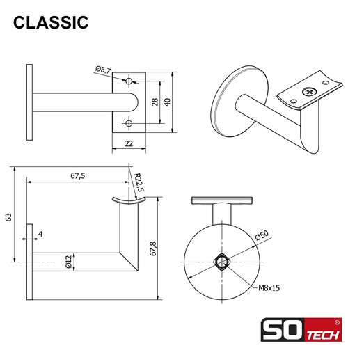 SOTECH Handlaufhalter Handlaufträger Wandhalter für Geländer-Rohr bis Ø 45 mm - Bild 6 von 16