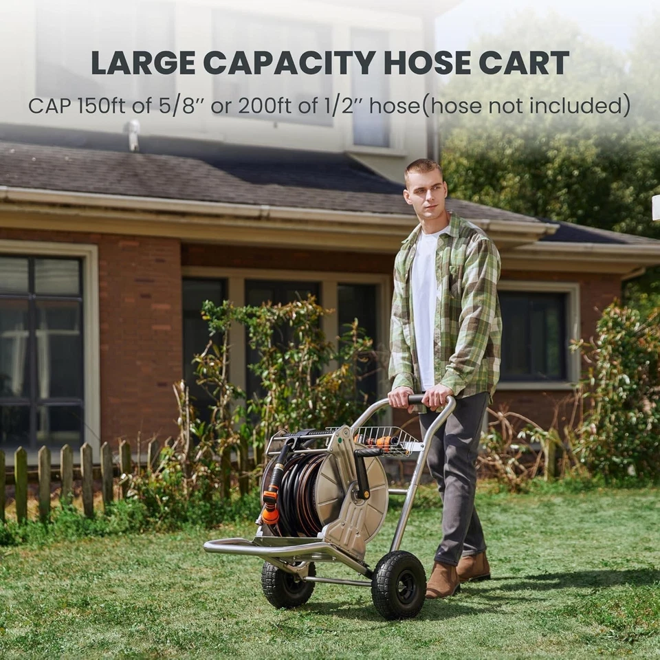 Giraffe Tools Stainless Steel Garden Water Hose Reel Cart with Wheels Heavy Duty - Image 4 of 4