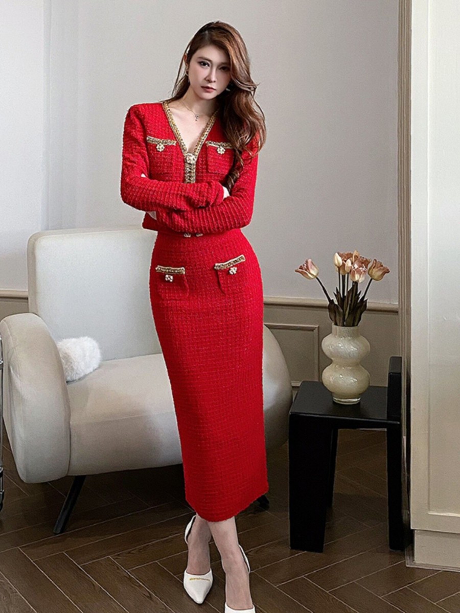 fitted lace wedding dress Show Me Your Mumu Women's Marguerite Cardigan Dress - Red