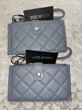 STEVE MADDEN BLUE SLATE WRISTLET FOLD OUT DOUBLE ZIPPER SMOOTH TEXTURE CLASSY