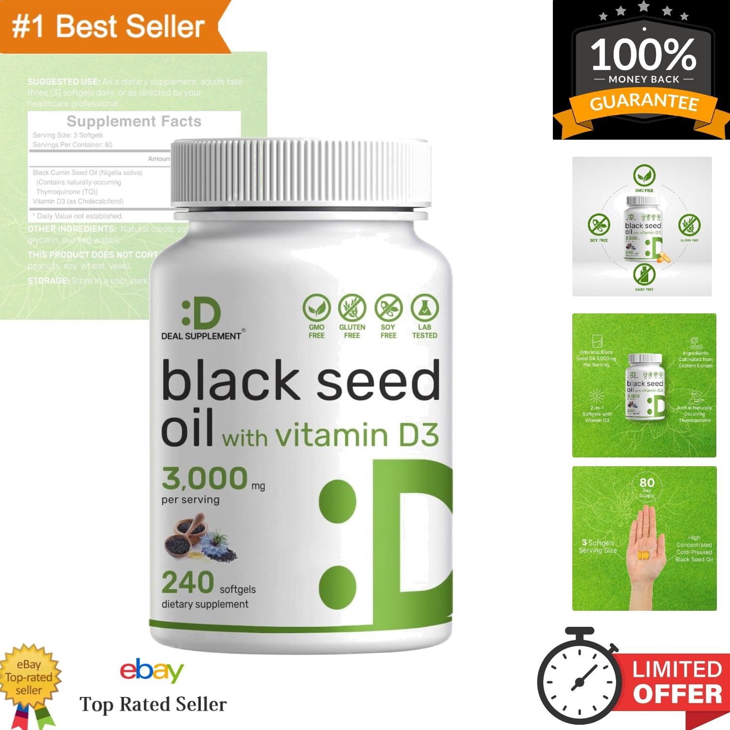 Non-GMO Black Seed Oil Softgels with Vitamin D3 - 80 Day Supply for Wellness