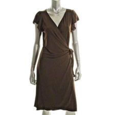 Studio M ~ Brown Jersey Flutter Sleeves Wrap Versatile Dress S NEW 