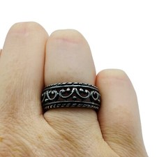 Sterling Silver 925 Oxidized Swirl Filigree Band Ring Size 7