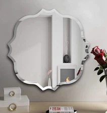 KOHROS Scalloped Edge Beveled Frameless Bathroom Wall Mirror For Living Room NEW