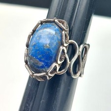 Handmade Silver Lapis Lazuli Ring Size 6   Artisan Boho Vintage Statement