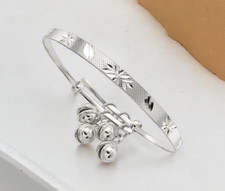 Sterling Silver Textured Bells Adjustable Children's Bangle Bracelet - baby