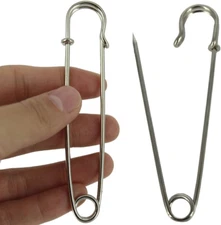 10Pcs 10.1Cm X 22Mm Silvery Extra Large Heavy Duty Safety Pins-Stainless Steel