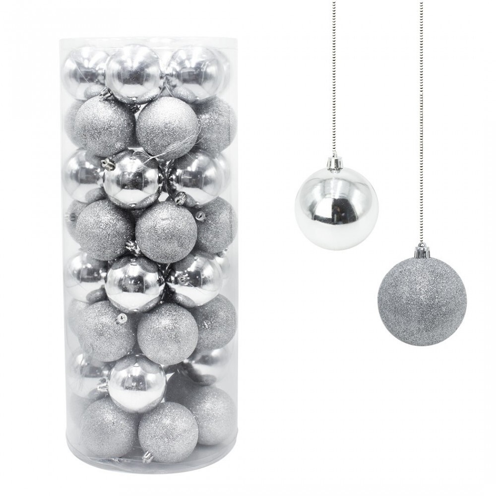Boules de Noël de 7cm argentées en lot de 48 pour salon chaleureux
