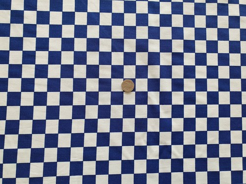 Chefs Check - Bright Navy Blue & White Cotton Drill/Twill Fabric/Material  - Picture 1 of 2