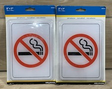 Hillman No Smoking Door/Wall Self Stick Sign, 5X7, New, Lot of 2