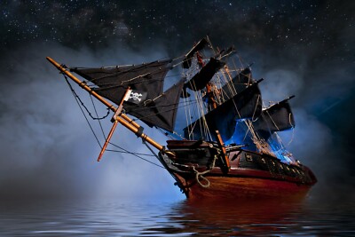 Piratenschiff Nebel Segeln Wasser 3D zerschlagen Wandaufkleber Poster Aufkleber Schlafzimmer S680