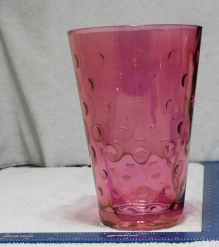 Vintage Cranberry Red Coin Dot Thumbprint Vase 9" x 5.5" Gorgeous