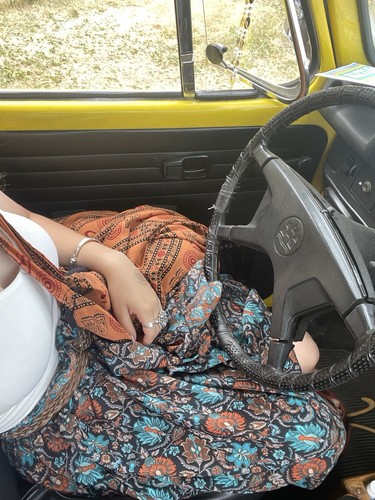 70s Inspired maxi slip dress/skirt with blue,black And Orange Floral Details. - Picture 3 of 4