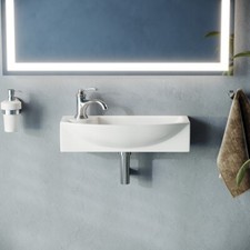 Laura Small Wall Mount Bathroom Sink White Left Faucet Hole without Overflow