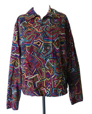 CHICO'S JACKET BLAZER MULTI-COLOR GEOMETIC PRINT ZIP UP 2 POCKETS COTTON BLEND 2