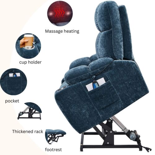 Power Lift Recliner Chair for Elderly, with Heat Massage Lay Flat 180° - Picture 3 of 6