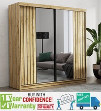 MOLLY Modern Bedroom MIRROR Sliding Double Door Wardrobe - 2 SIZES - OAK