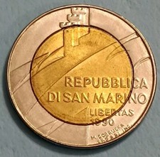 🇸🇲 SAN MARINO 🇸🇲 COIN MONETA PRE EURO 500 LIRE 1990 LIBERTAS BIMETALLICA 