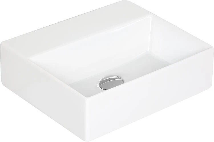 Lavabo Elayla sans trou de robinetterie en céramique, blanc, 420 x 130 x 3 - Photo 1/3