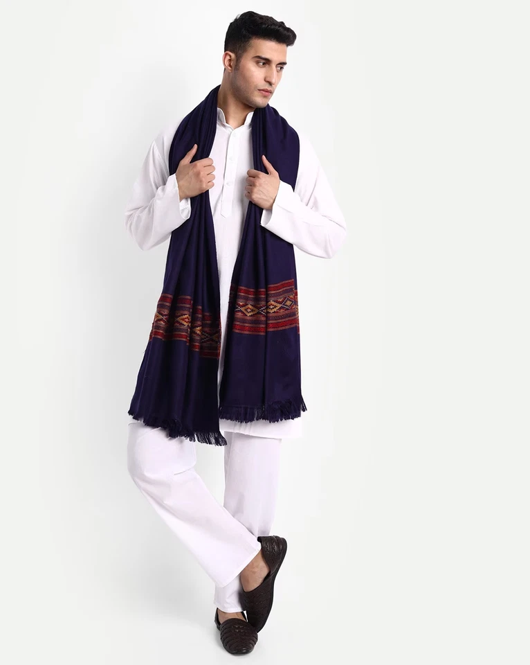 Mantón indio tradicional de lana Kullu para hombre estola cachemira Jamawar envoltura pashmina Foto 3 de 4
