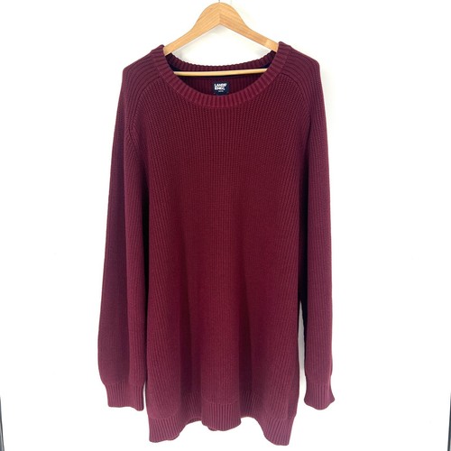 LANDS END Drifter Strickpullover Sweater Herren 3XLT Burgund Rot Baumwolle Rundhals